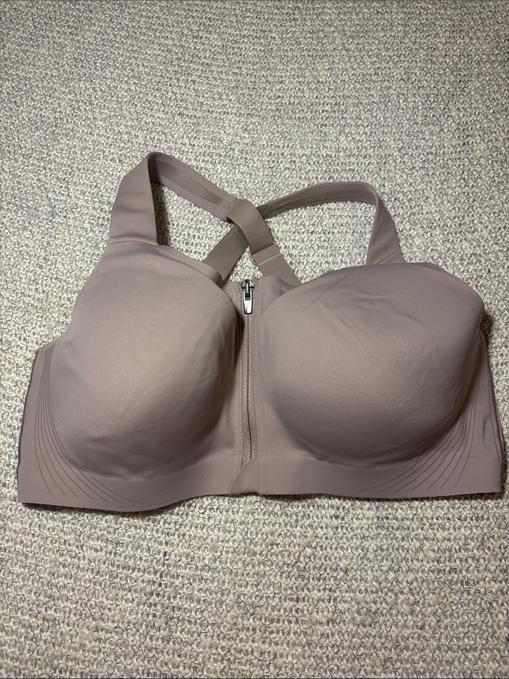 Victoria’s Secret VSX Taupe Knockout Front-Zip High-Impact Sports Bra 36DD